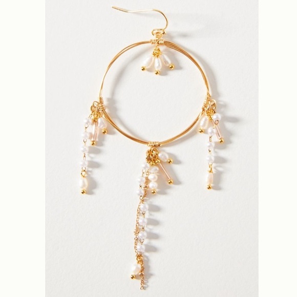 Anthropologie Pearl Embellished Hoop Drop Earrings - Picture 2 of 7